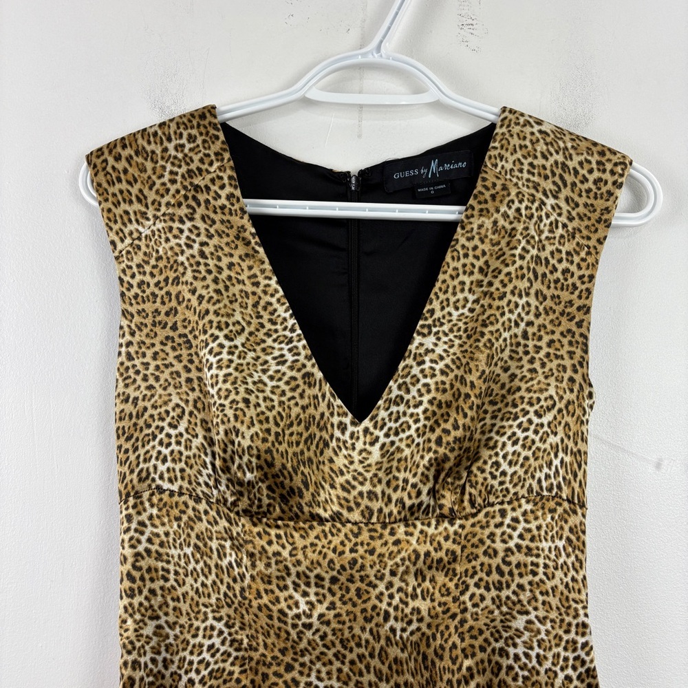 Guess by Marciano Silk Leopard Print Dress Sleeveless V-Neck Bodycon Midi Glam - Picture 5 of 11